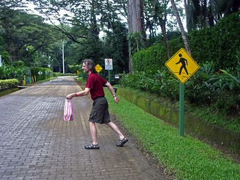 Versuch, wie auf dem Schild ber sie Strasse zu gehen...